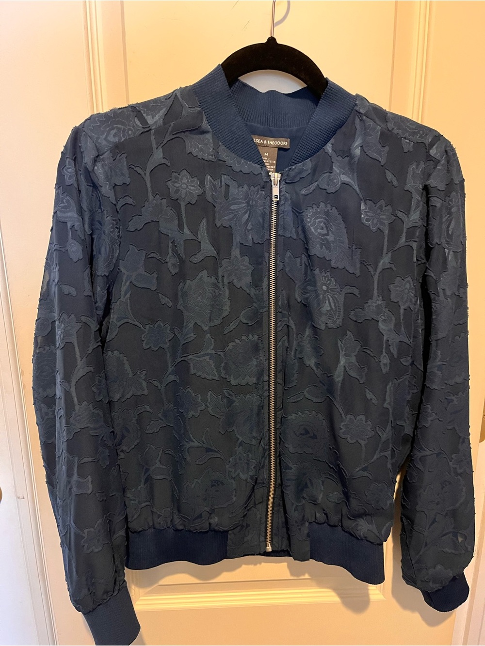 Chelsea & Theodore Navy Floral Bomber Jacket